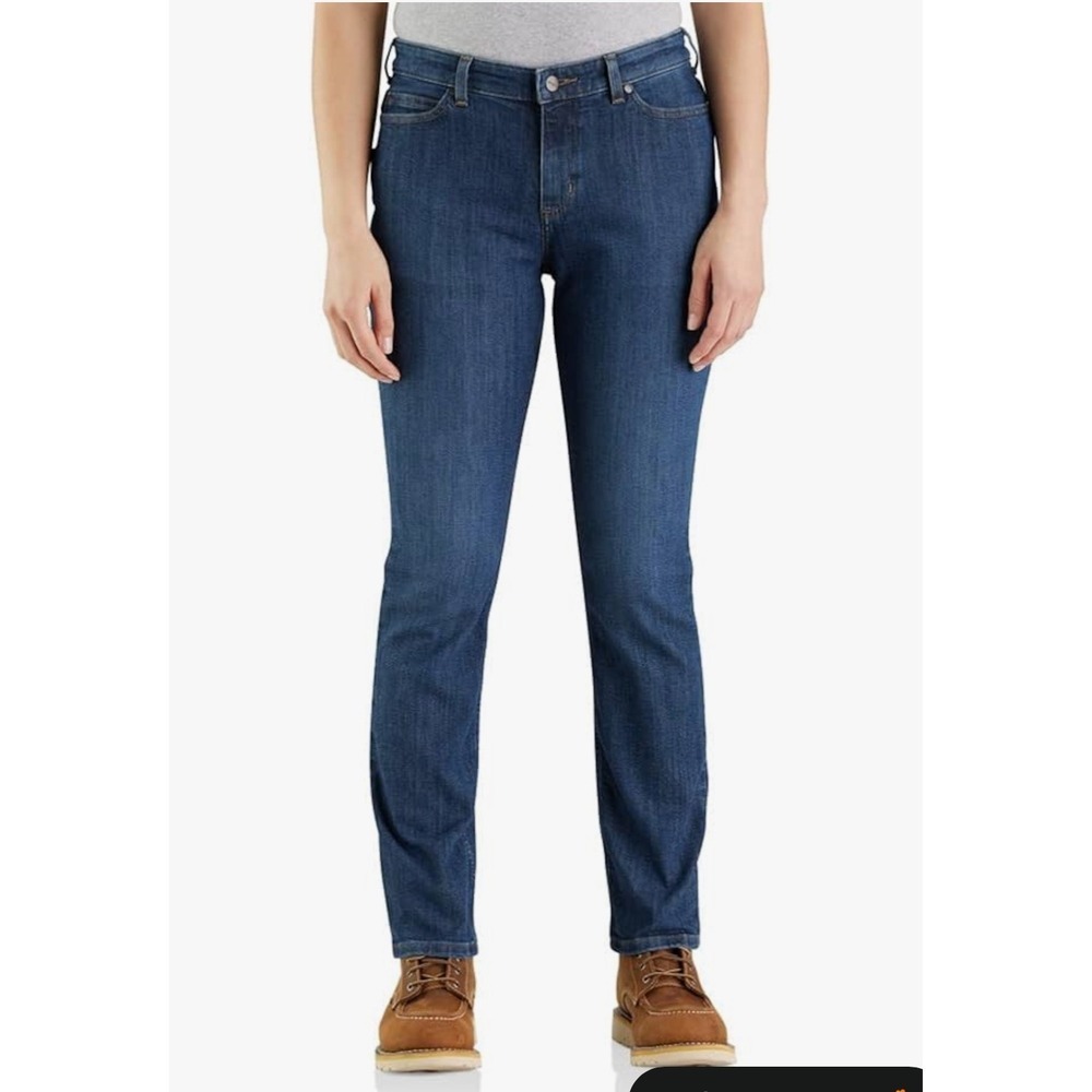 NWT Carhartt Womens Rugged Flex Relaxed Fit Straight Jeans Dark Wash 12 Regular